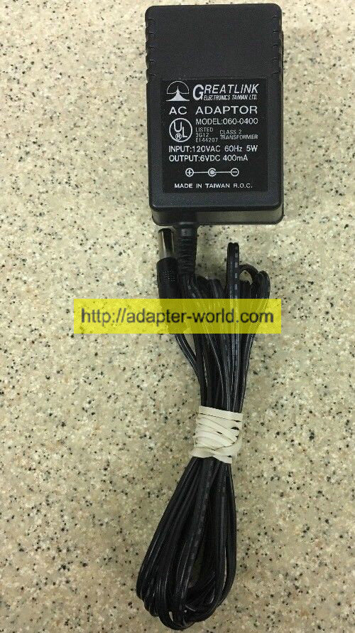 *100% Brand NEW* Greatlink Electronics Model 060-0400 Class Transformer Output 6VDC AC Adaptor Free shipping! - Click Image to Close